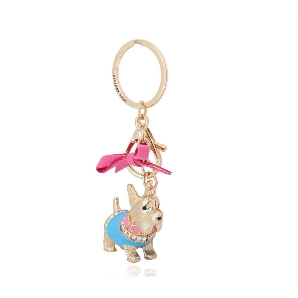 Juicy Couture Crystal Scottie Dog Enamel Keychain Gold-Tone